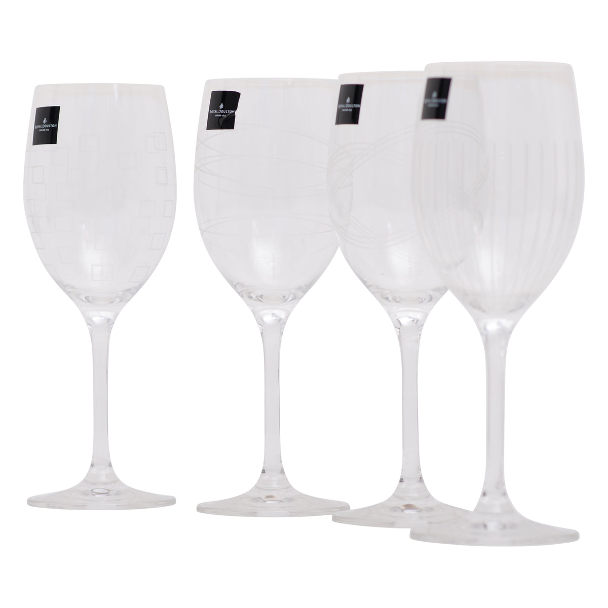 Set Of 4 crystal party etched wine glasses