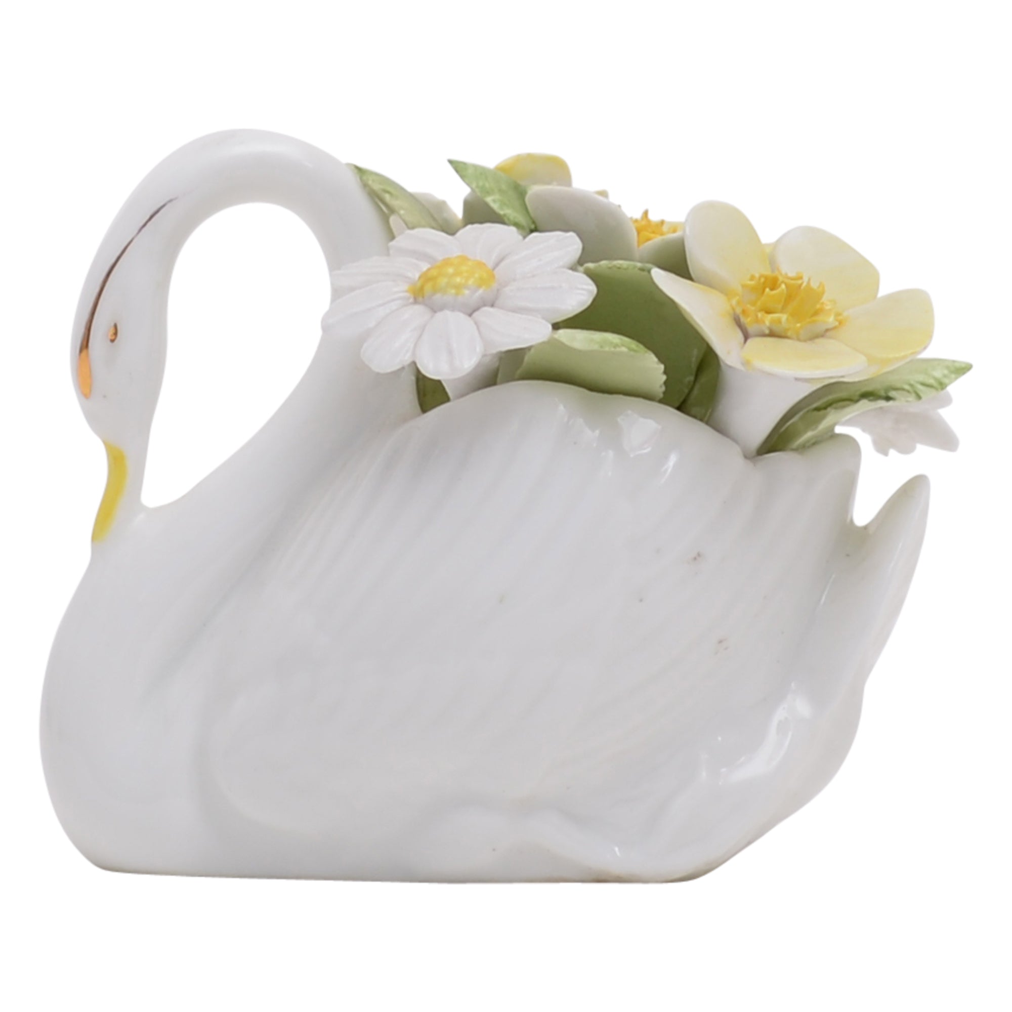 Swan with flowers sculpture