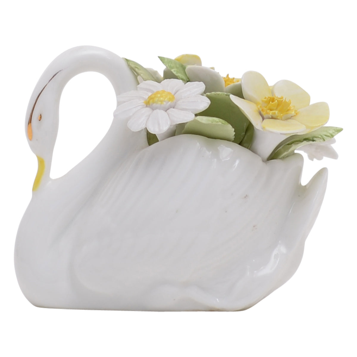 Swan with flowers sculpture