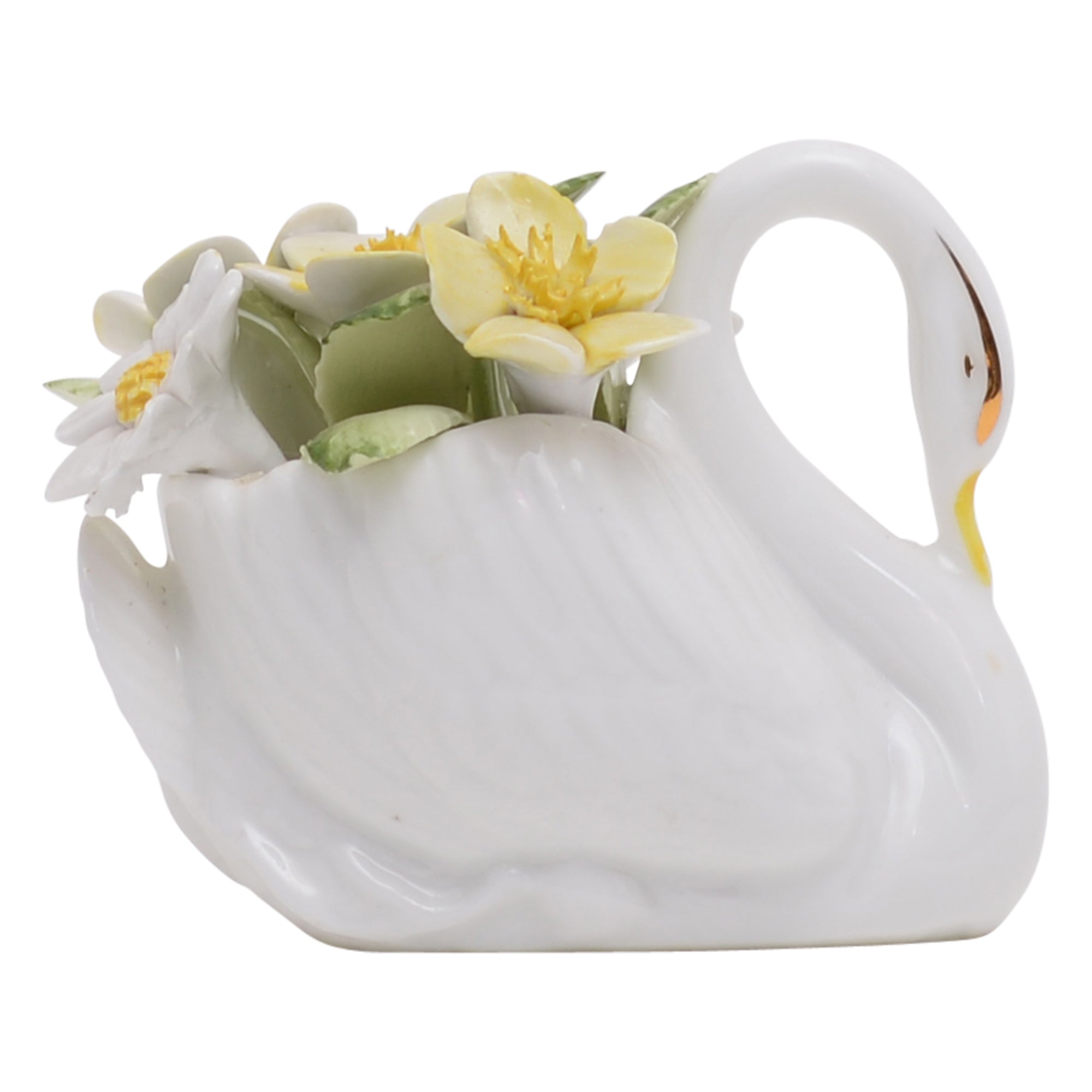 Swan with flowers sculpture