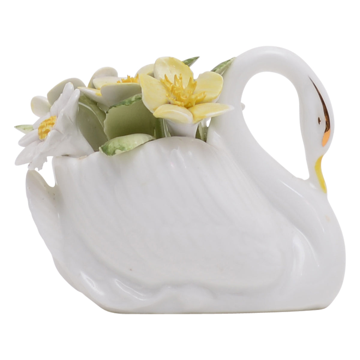 Swan with flowers sculpture
