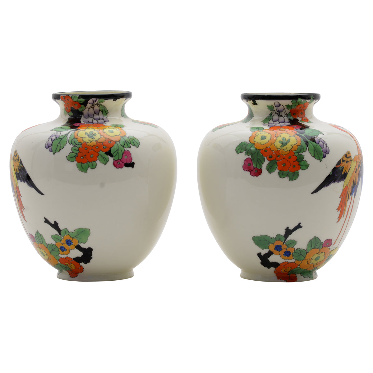 Pair of Flamingo & Flowers Vase.