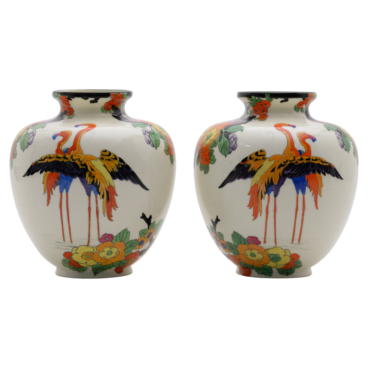 Pair of Flamingo & Flowers Vase.