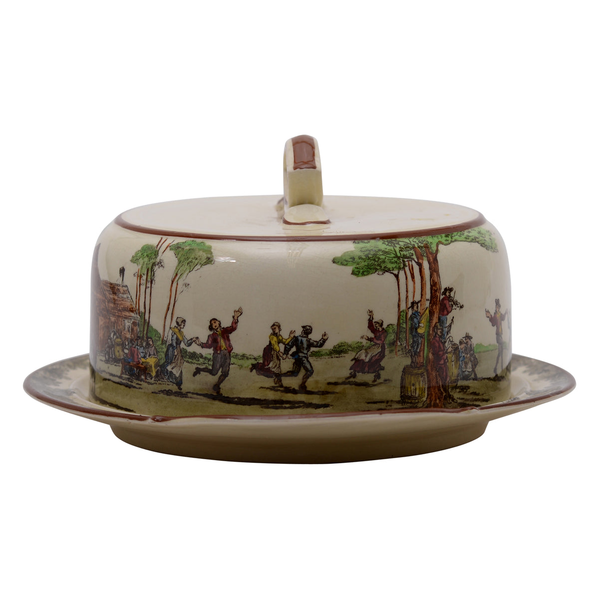 Village scene butter dish