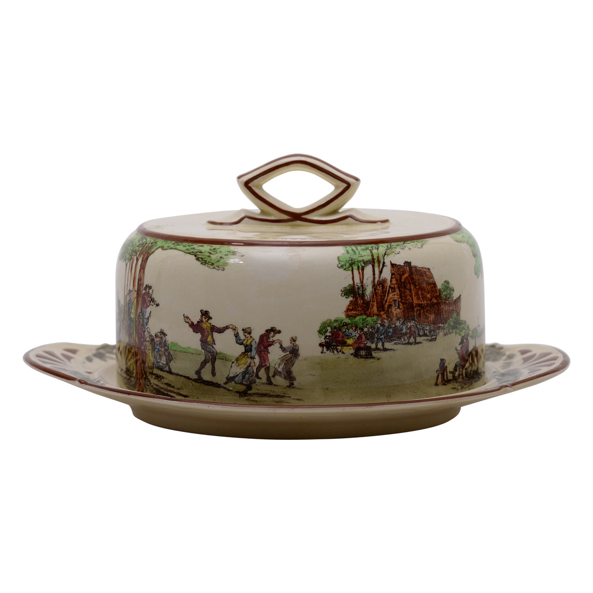 Village scene butter dish