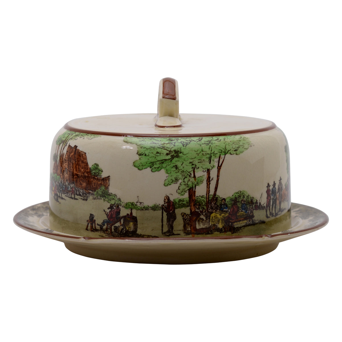 Village scene butter dish