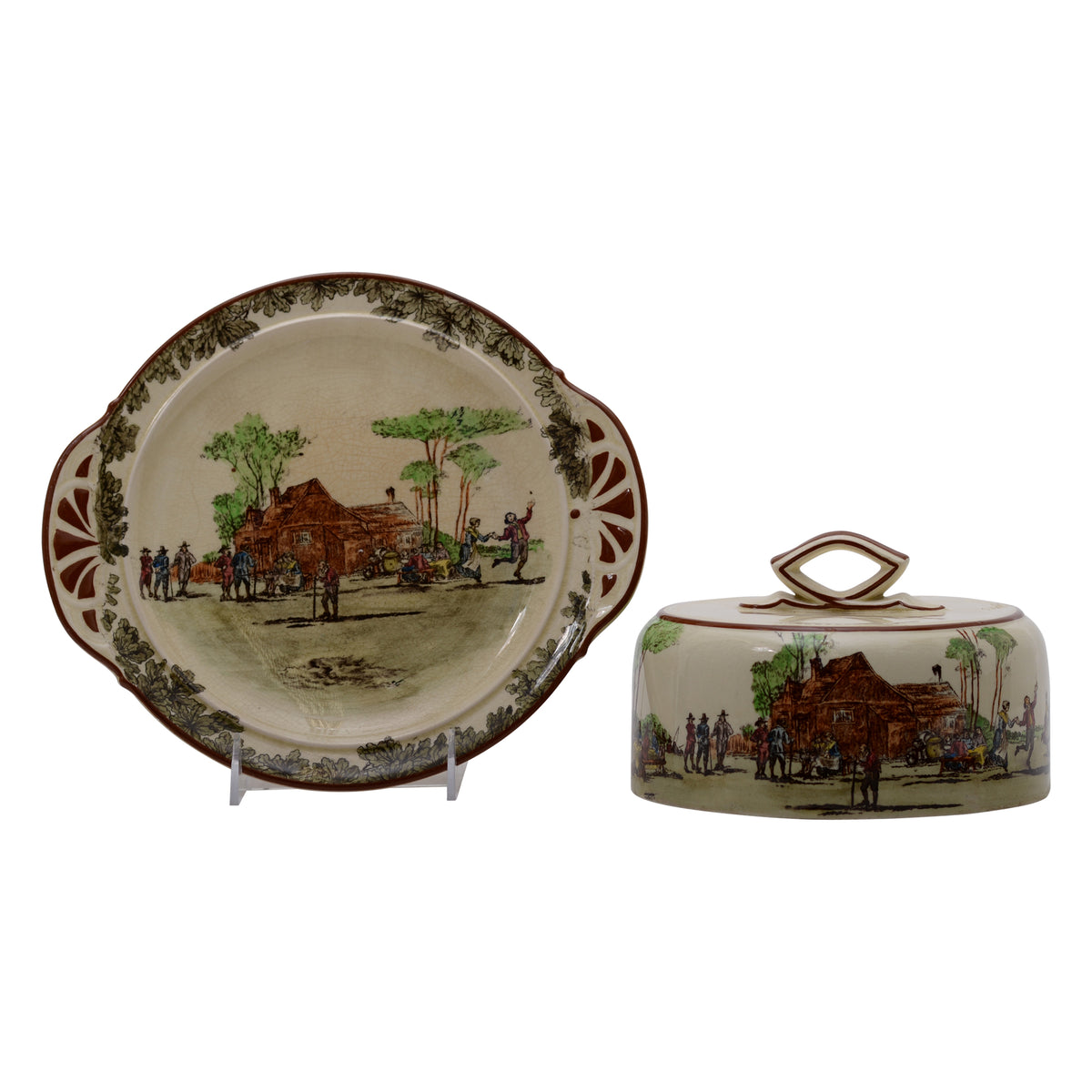 Village scene butter dish