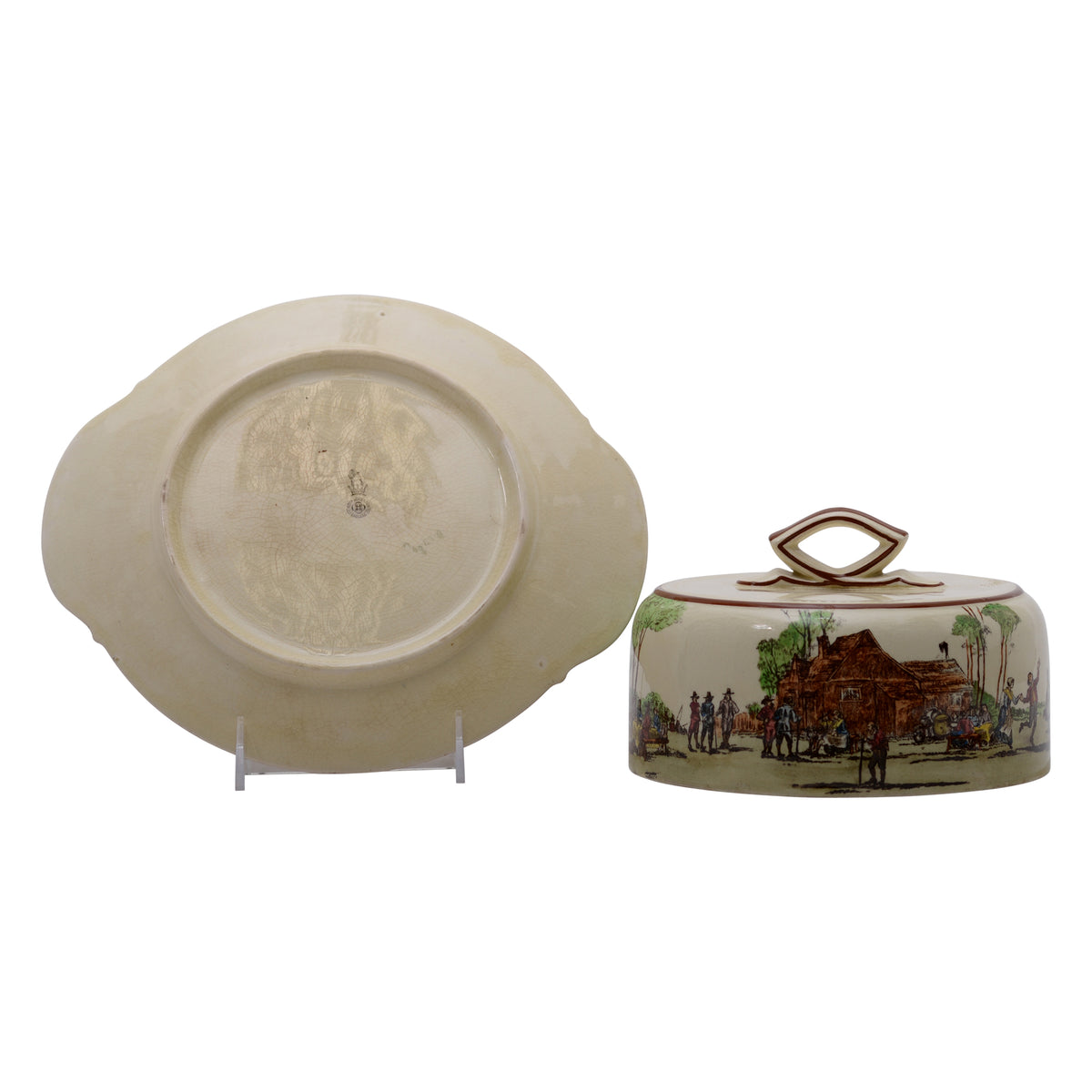 Village scene butter dish