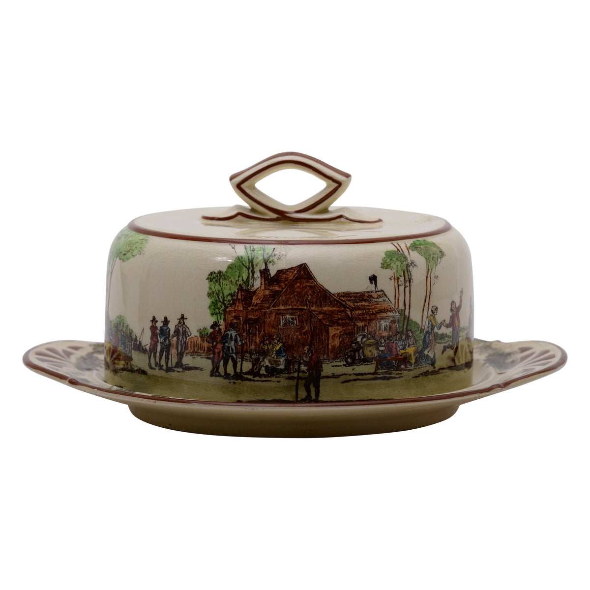 Village scene butter dish
