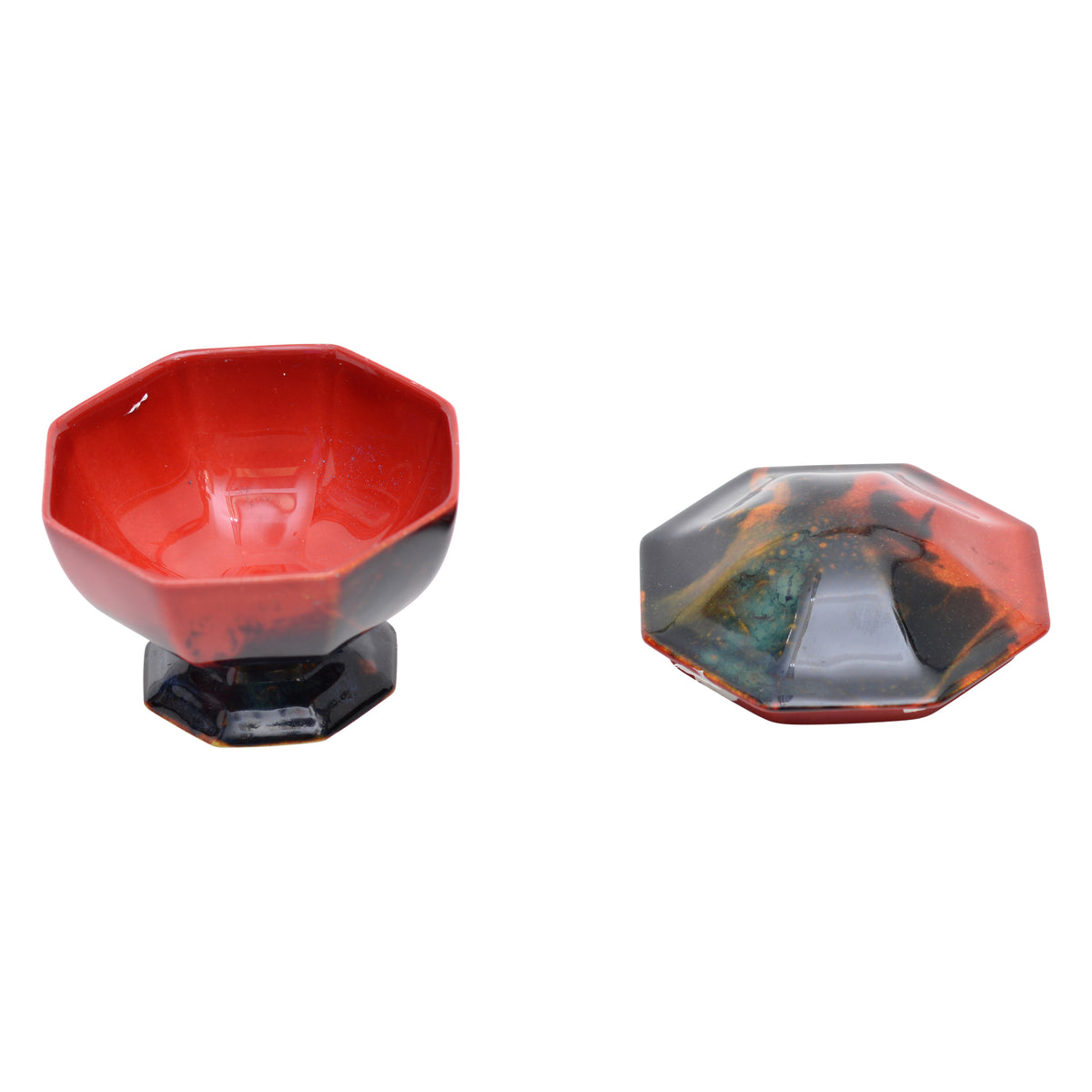 Bowl,footed,octagon shape,lid,3", sung,
