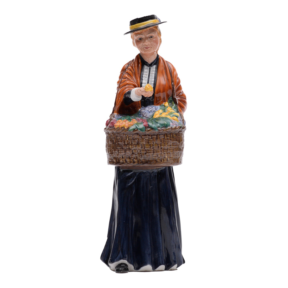 Prototype,flower vendor,black hat w yel band,org shawl,offers yel rose, basket of multi flowers,blue dress,