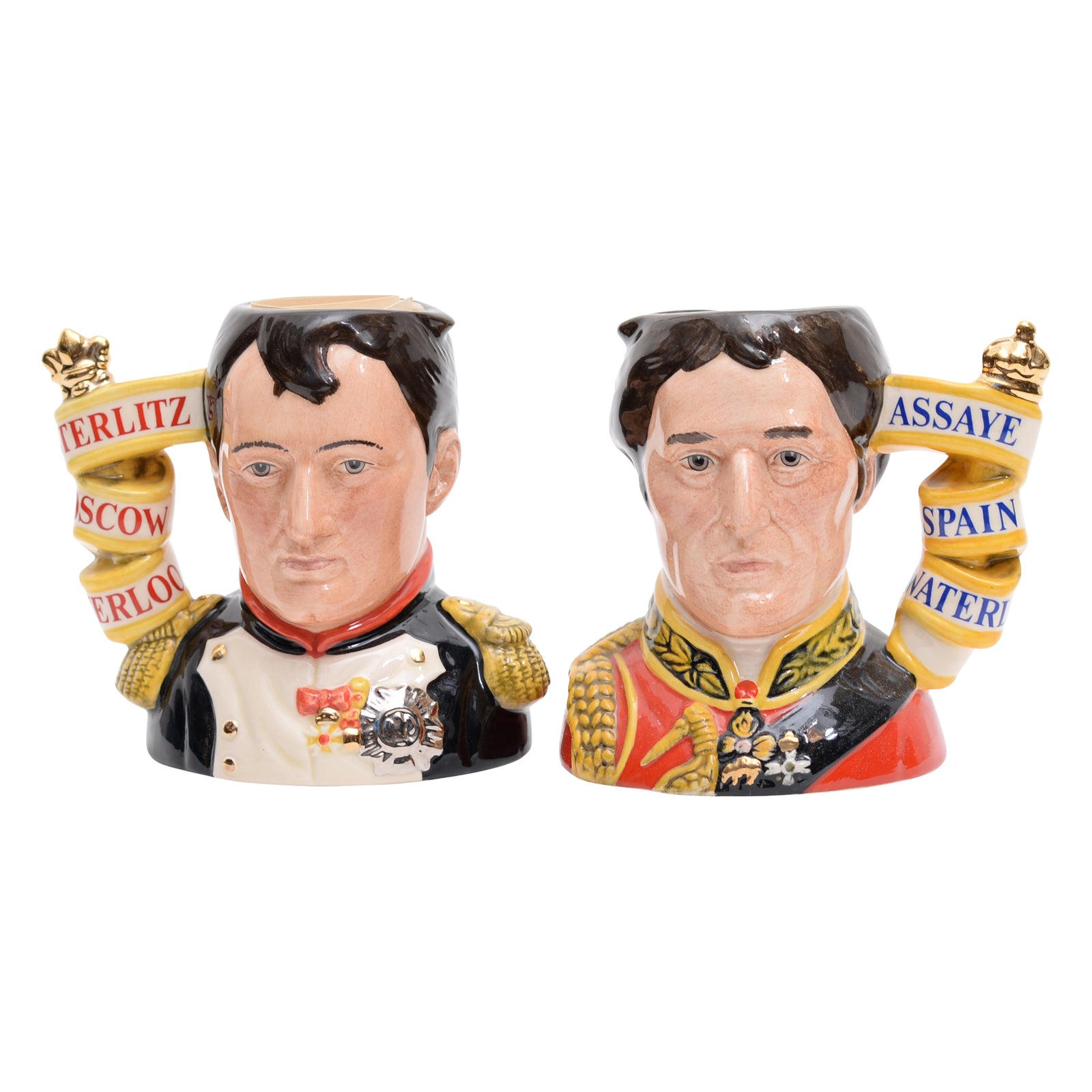 Pair of Napoleon & Wellington character jugs