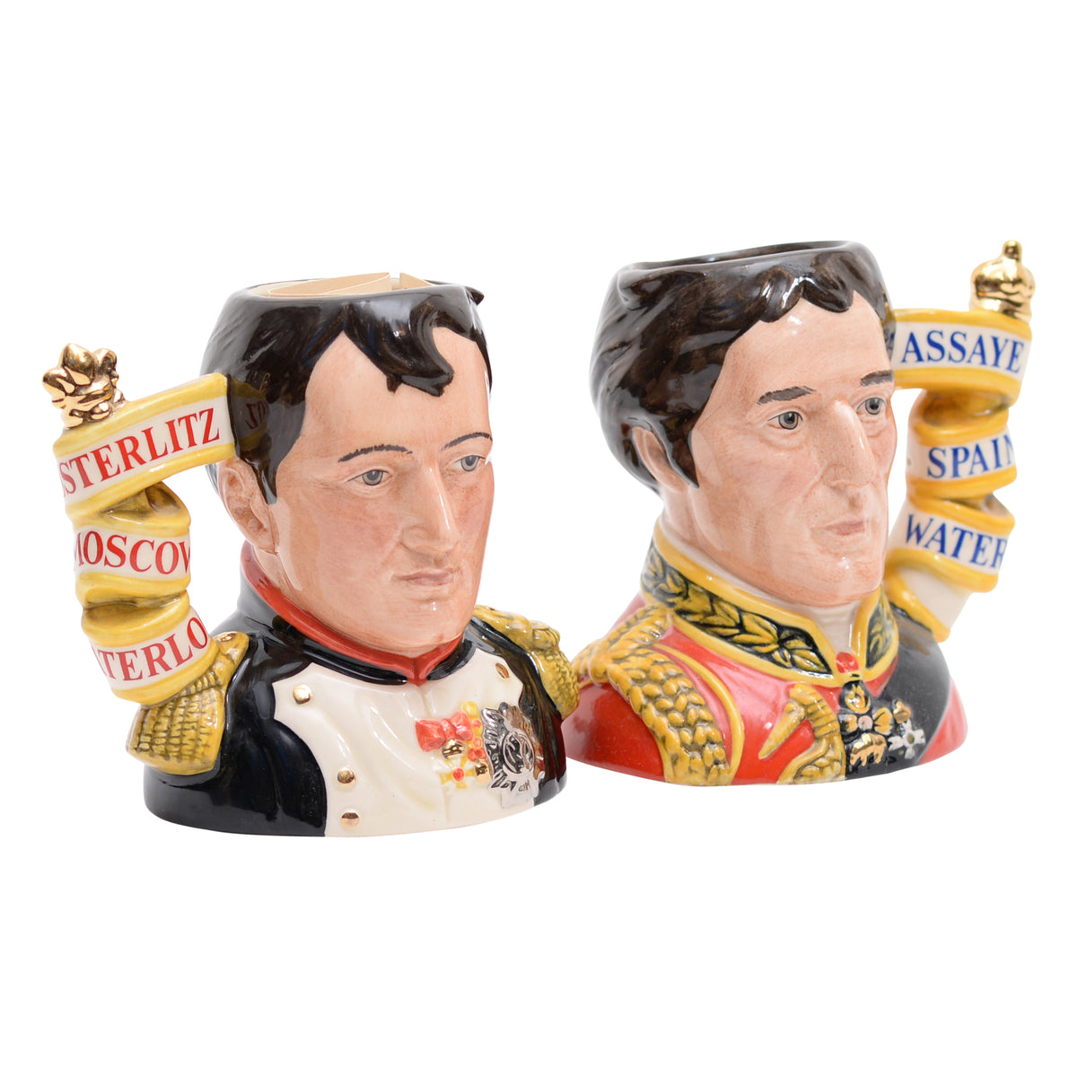 Pair of Napoleon & Wellington character jugs