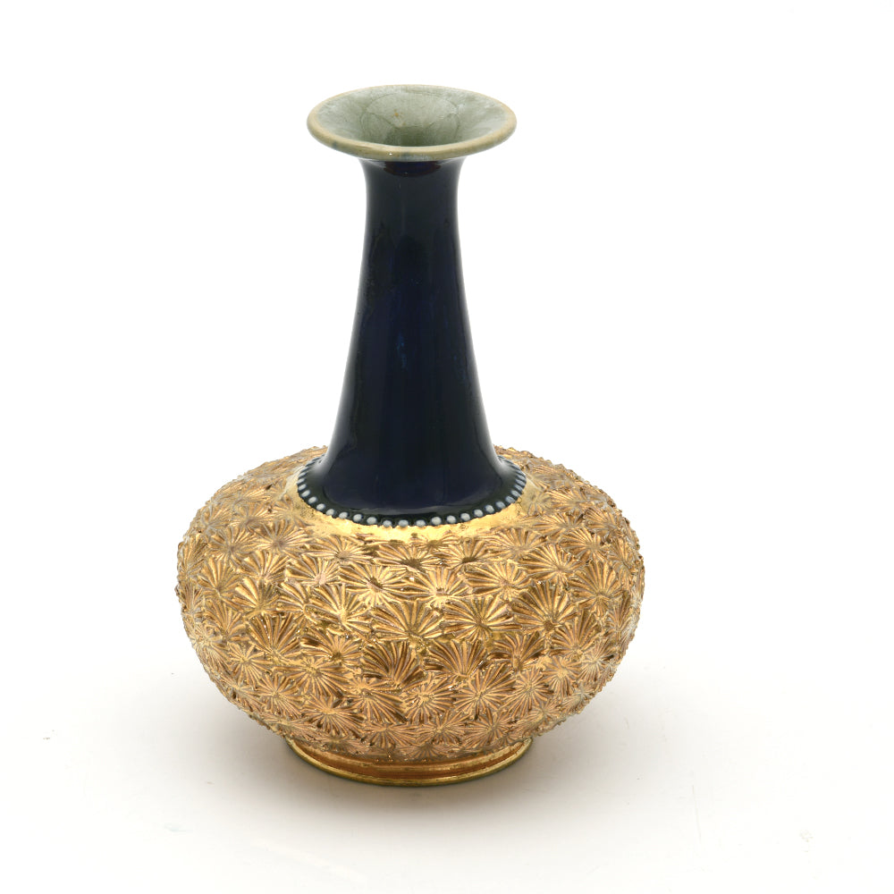 Vase stoneware, gold blue