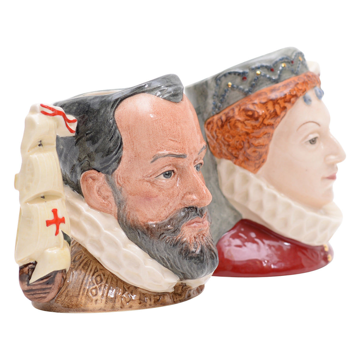 Pair of King Philip II & Queen Elizabeth I character jugs