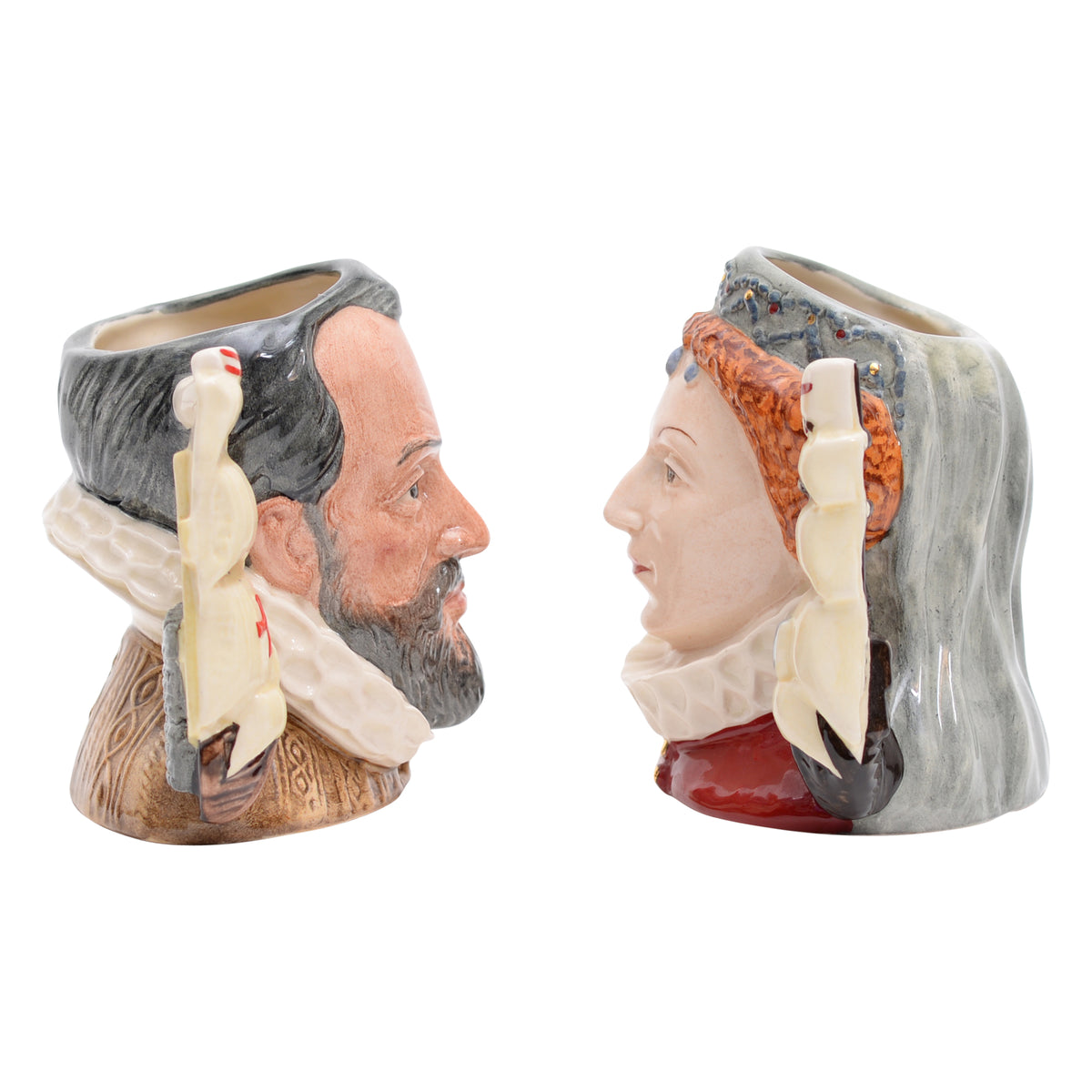Pair of King Philip II & Queen Elizabeth I character jugs