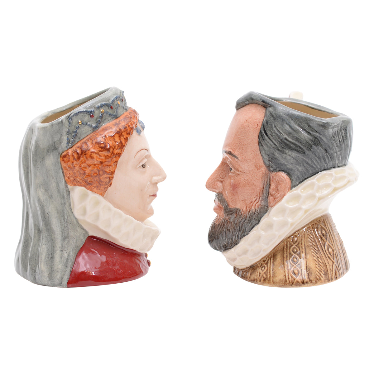 Pair of King Philip II & Queen Elizabeth I character jugs