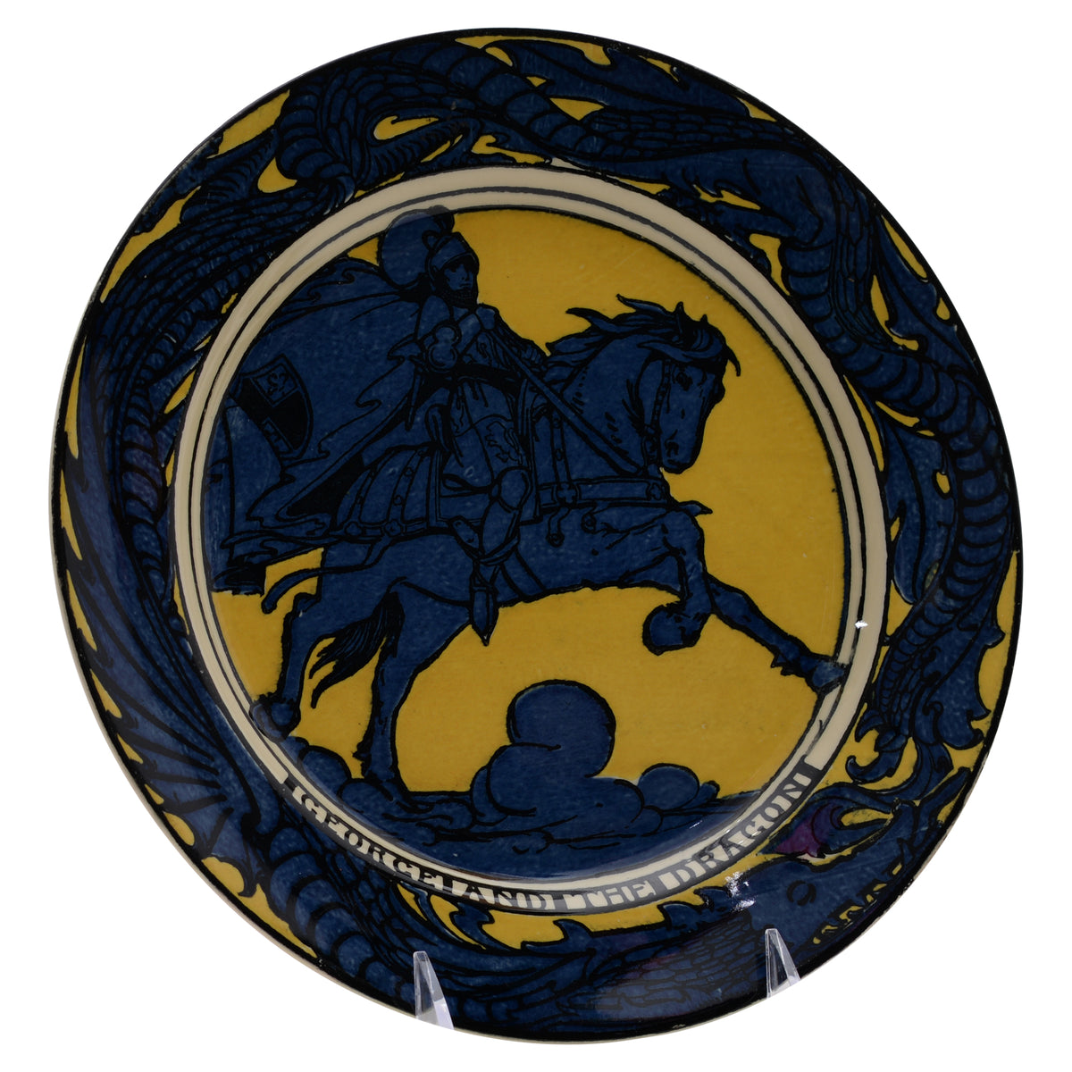 Plate,st george/dragon,blue white,