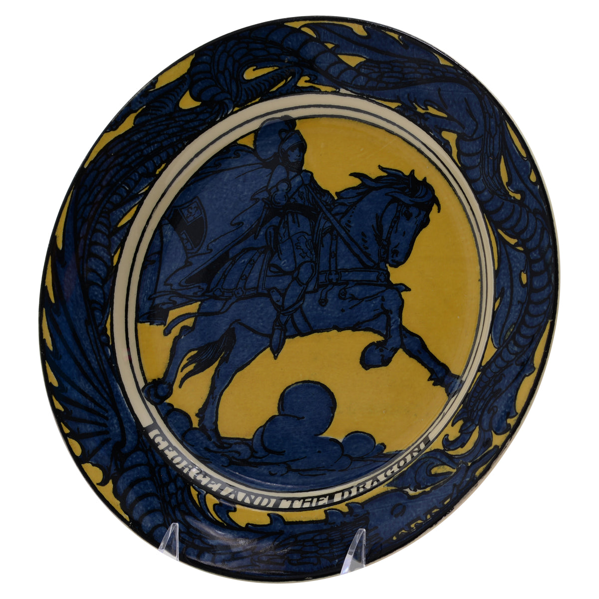 Plate,st george/dragon,blue white,