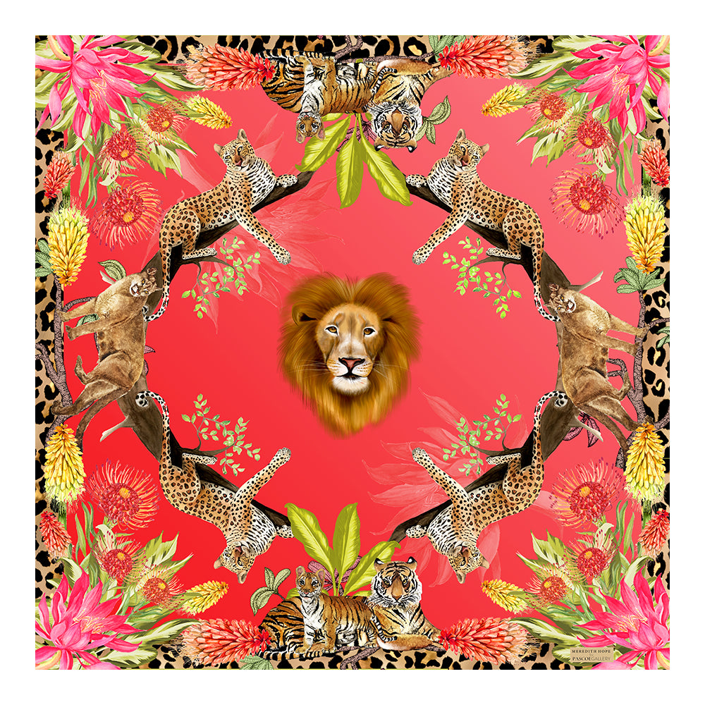 Cats of the World Silk Scarf Coral