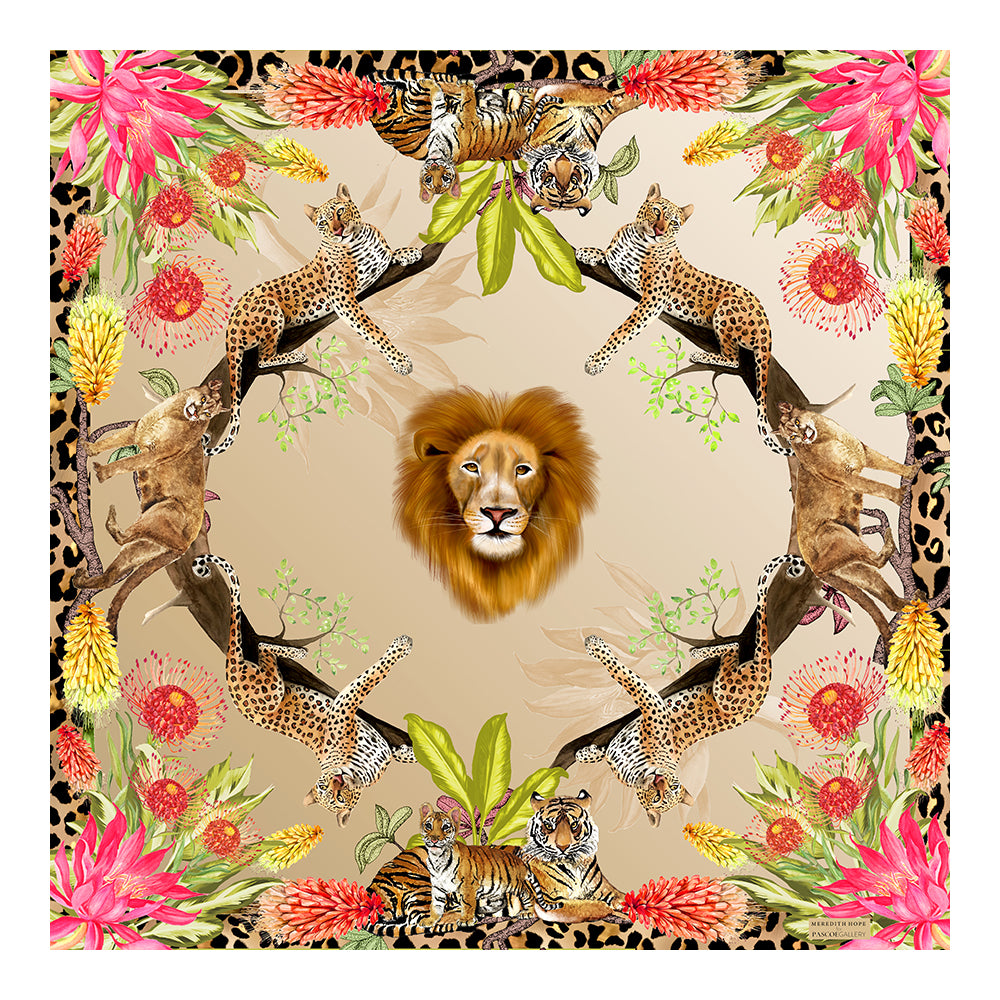 Cats of the World Silk Scarf Tan