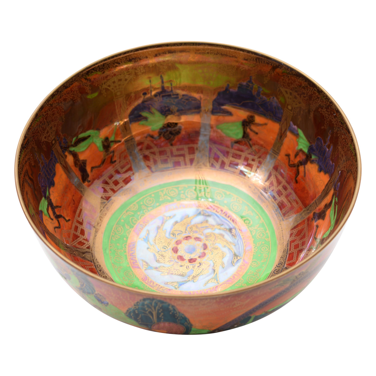 A Wedgwood 'Bird in a Hoop', a Flame Fairyland 