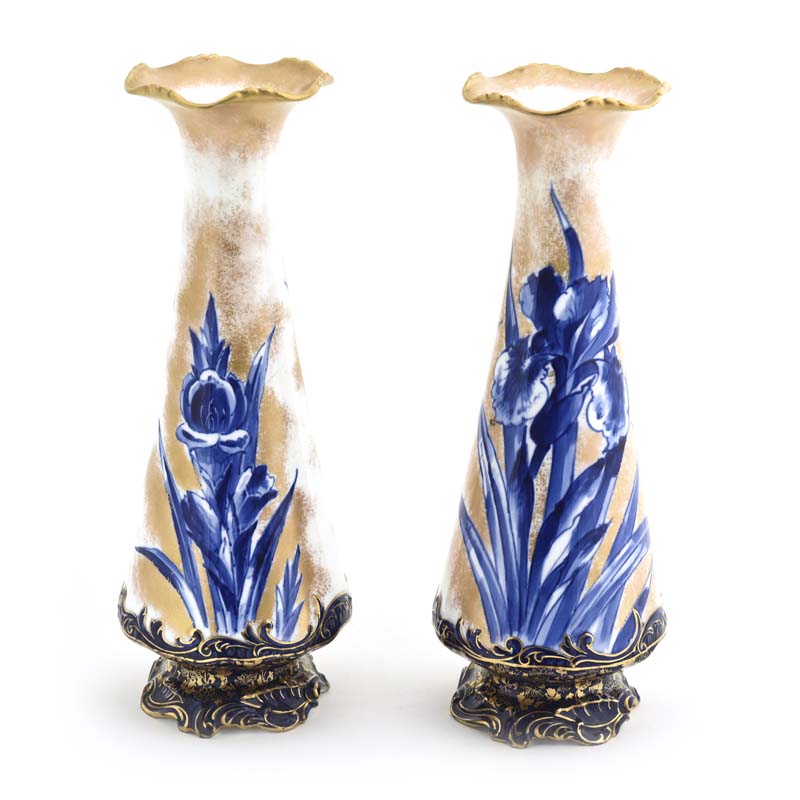 Blue Iris Vase Pair