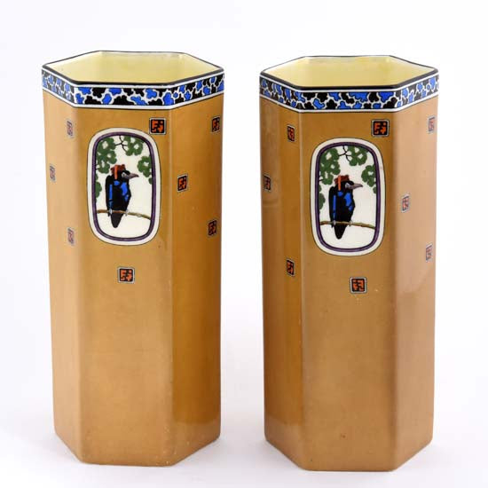 Octagon Bird Vase pair