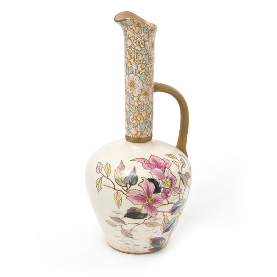 Vase, Burslem with Gold Handle, Flowers  