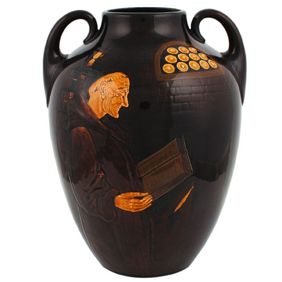 LARGE VASE DOUBLE HANDLE MONK READING 11.5&quot;