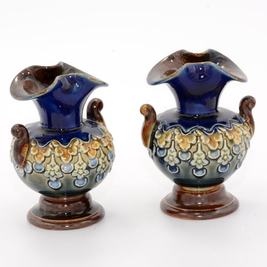 Vase Pair, Lambeth Flowers Blue,Brown Tan