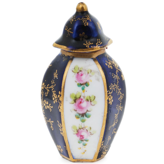 Blue and Gold Trim Lidded Jar